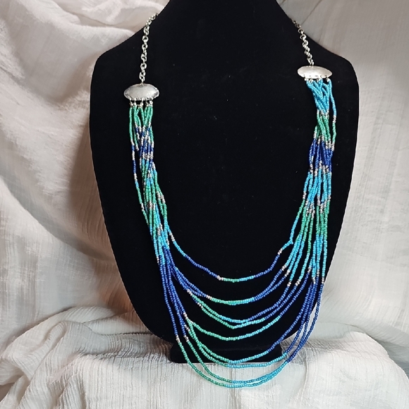 Chico's Jewelry - Chico's Blue and Green Beaded Necklace With Silvertone Hardware